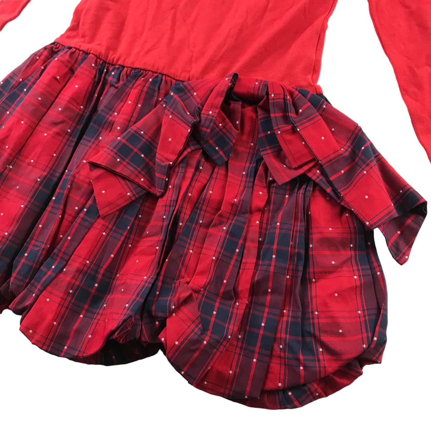 Jessie and James Dress Age 8 Red and Navy T-shirt with Checked Scallop Skirt