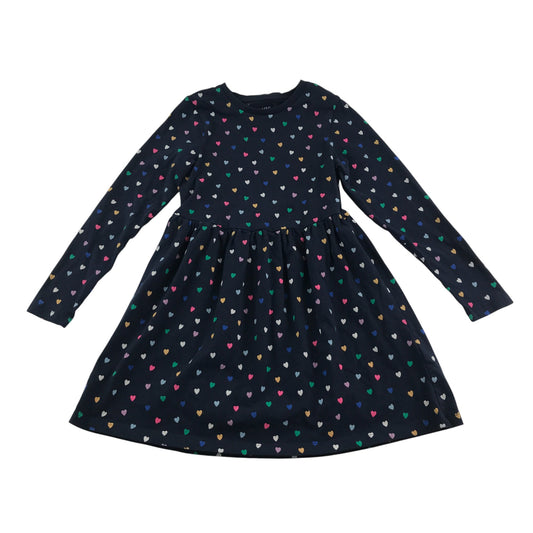 M&S dress 5-6 years navy long sleeve with multicolour hearts print cotton