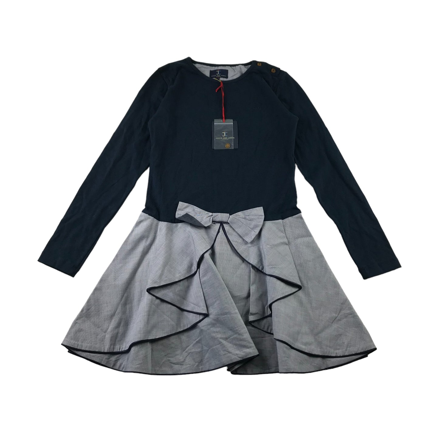 Jessie and James Dress Age 10 Navy T-shirt Top with Light Blue Layered Skirt