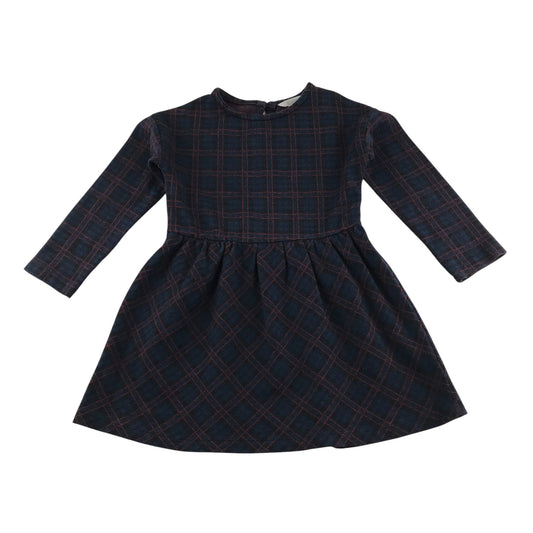 MNG dress 4-5 years navy with red checked pattern long sleeve