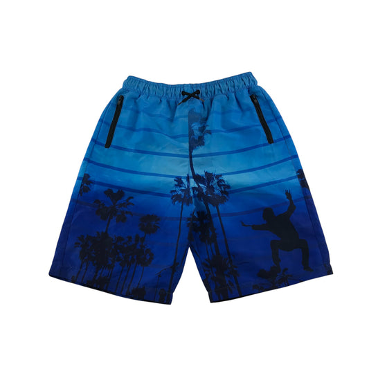 Nutmeg swim trunks 10-11 years blue gradient palm trees shorts