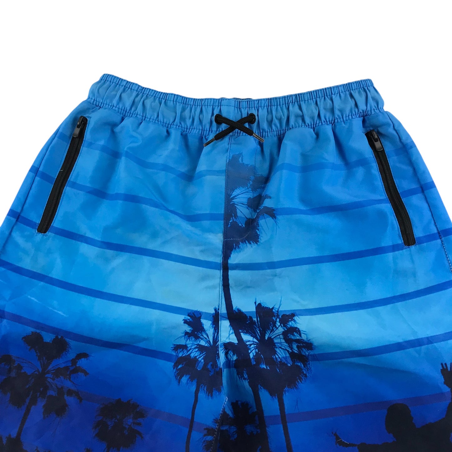 Nutmeg swim trunks 10-11 years blue gradient palm trees shorts