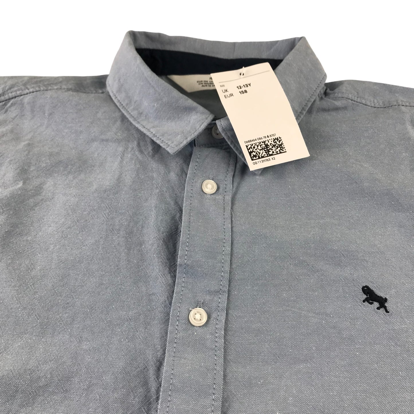 H&M Shirt 12-13 Years Blue Plain Button-Up Cotton