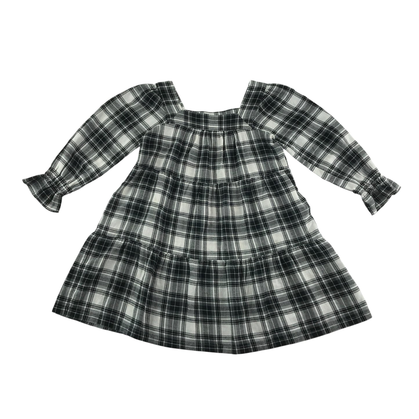GAP dress 4-5 years black and white checked pattern with long sleeves cotton