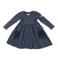 Joules dress 5-6 years navy with white stripes and 2 front pockets with graphic prints