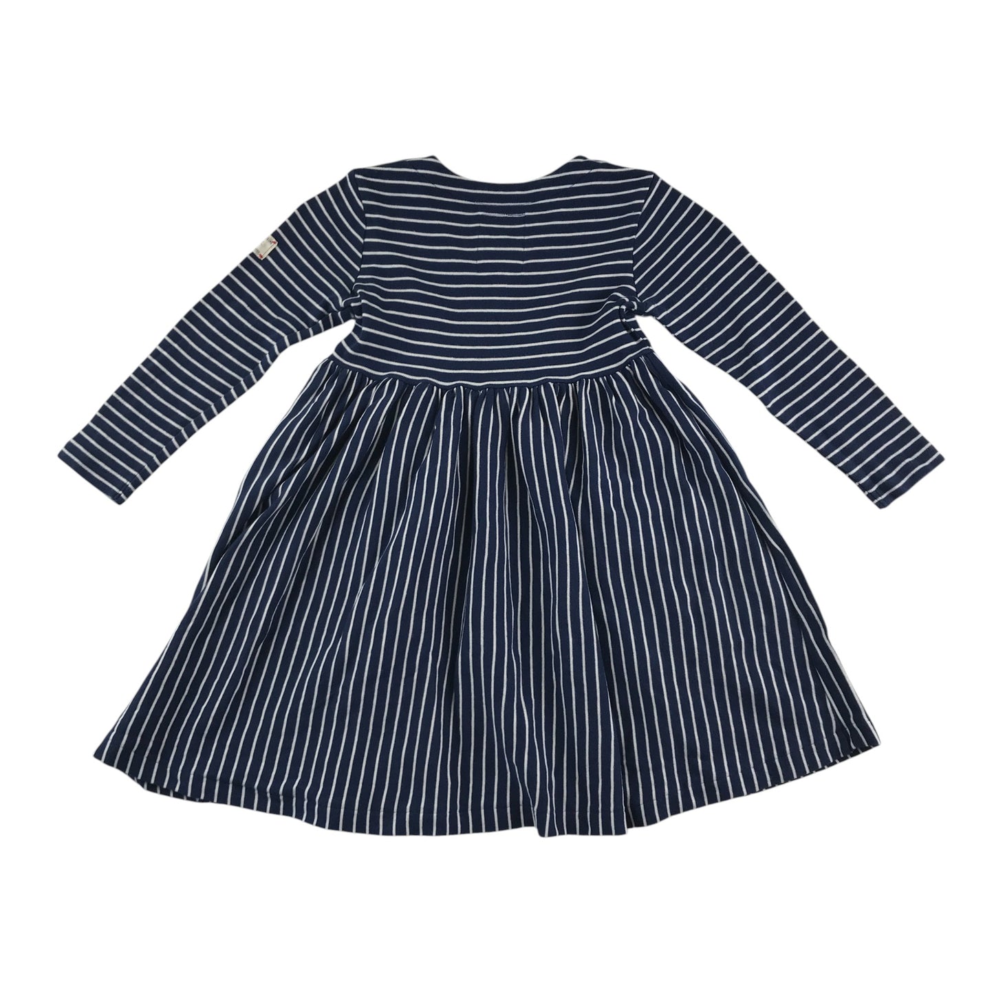 Joules dress 5-6 years navy with white stripes and 2 front pockets with graphic prints