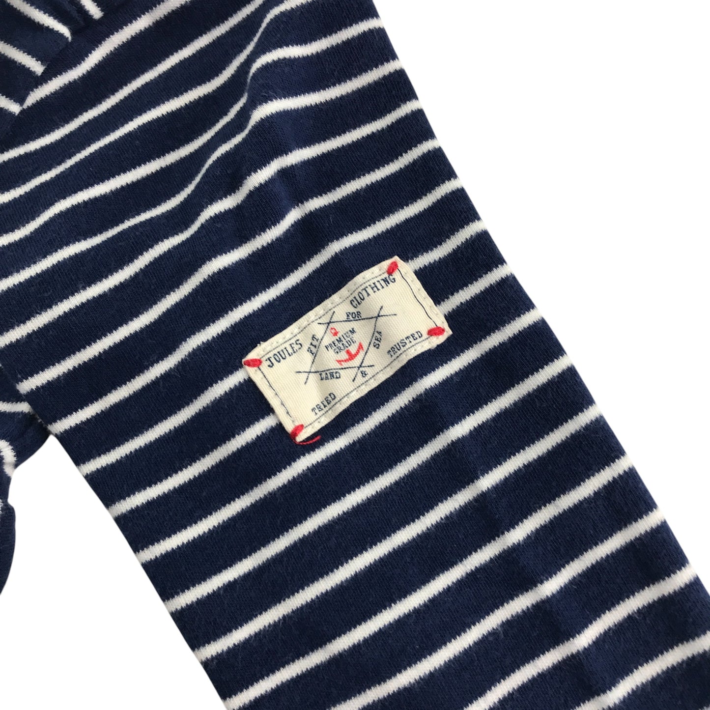 Joules dress 5-6 years navy with white stripes and 2 front pockets with graphic prints