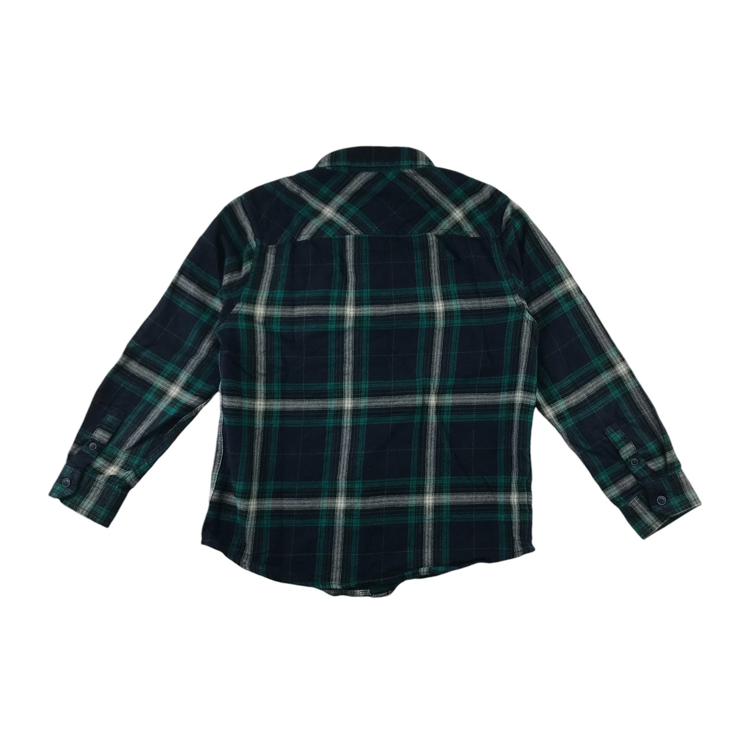 M&S Shirt 7-8 Years Navy and Green Checked Button-Up Cotton