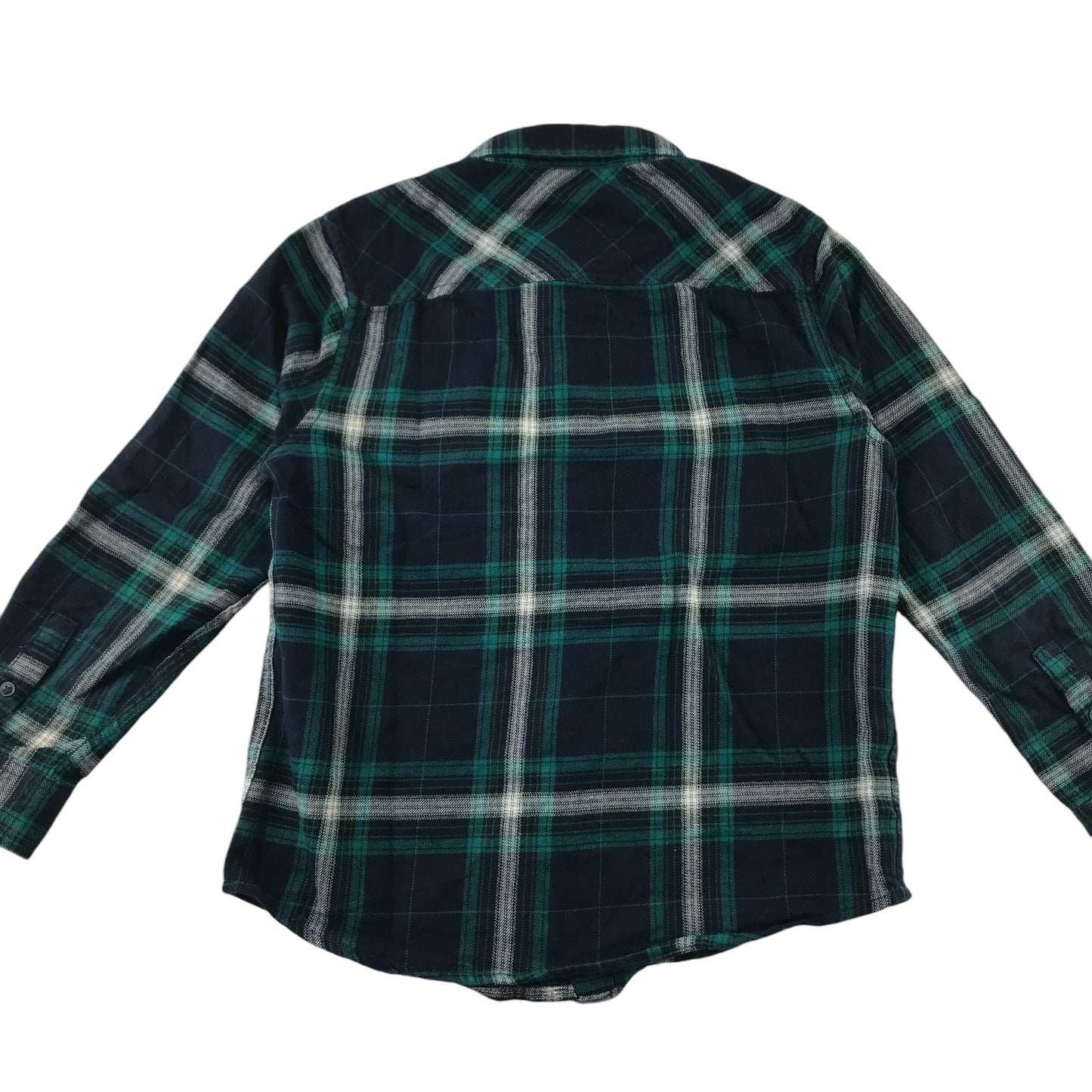 M&S Shirt 7-8 Years Navy and Green Checked Button-Up Cotton