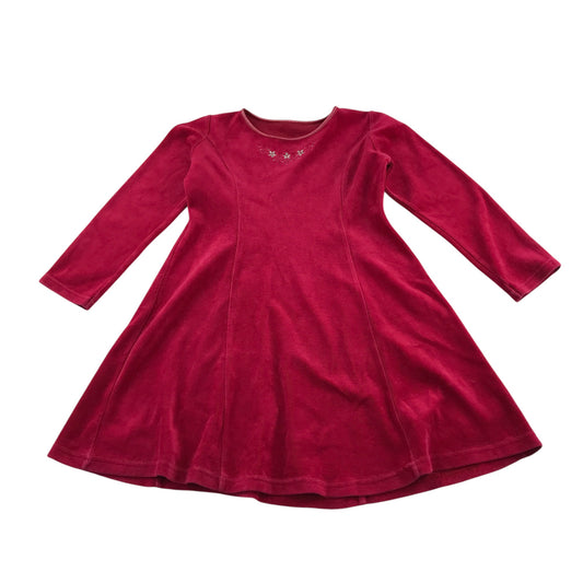 Mothercare dress 5-6 years red velvety with floral detailing centred below neckline