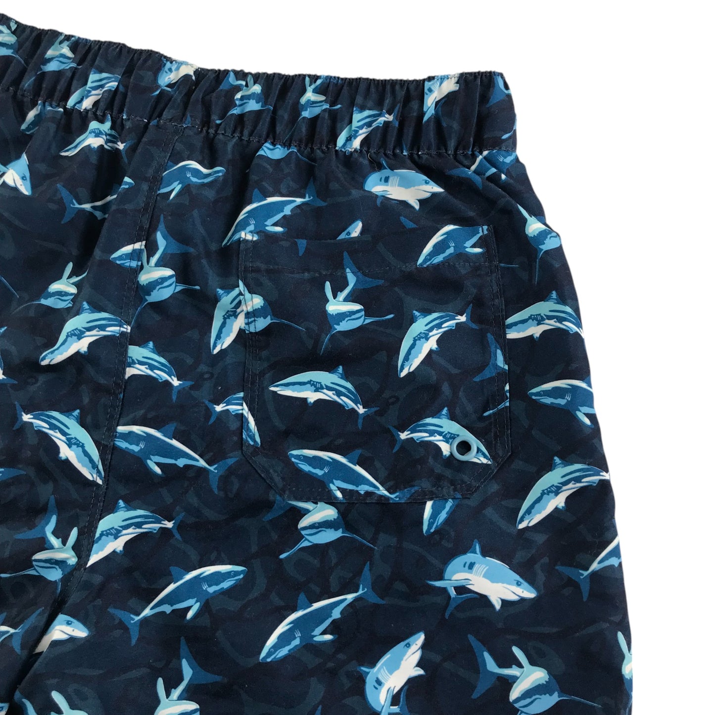 Next swim trunks 11-12 years navy blue sharks print shorts