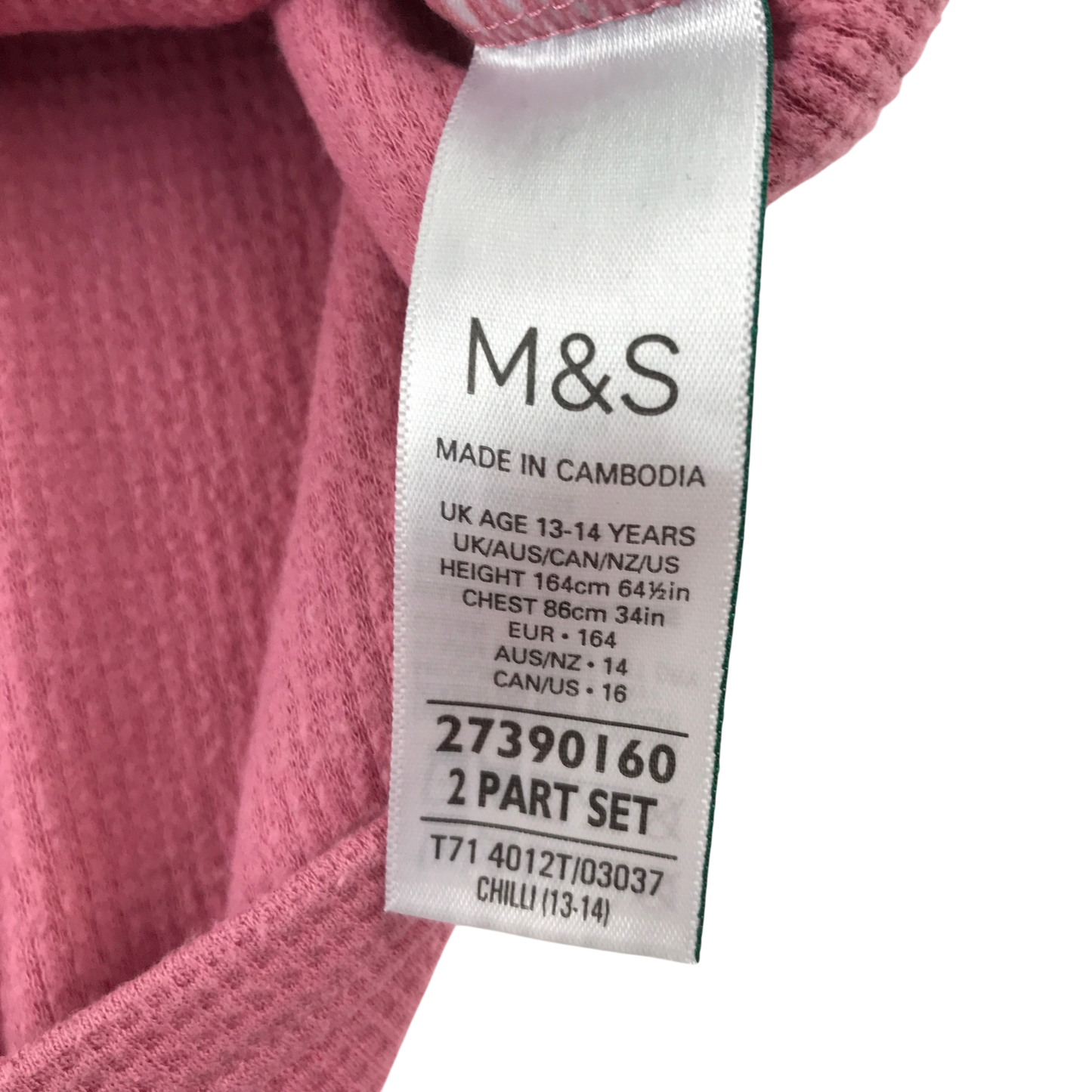 M&S 13-14 years pink set