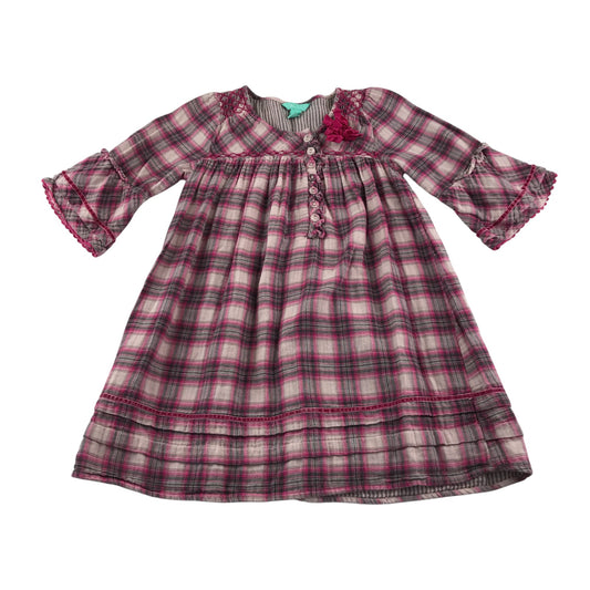 Monsoon dress 9-10 years pink and white checked pattern flared sleeves cotton