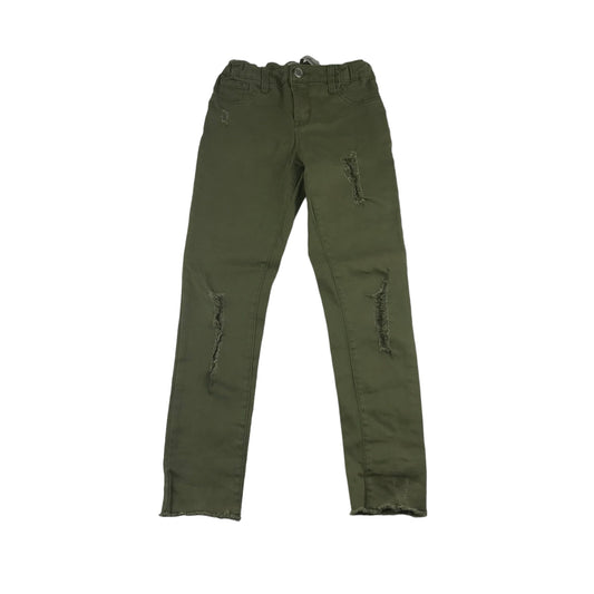 Primark Trousers Age 8 Khaki Green with Frayed Rips Detailing