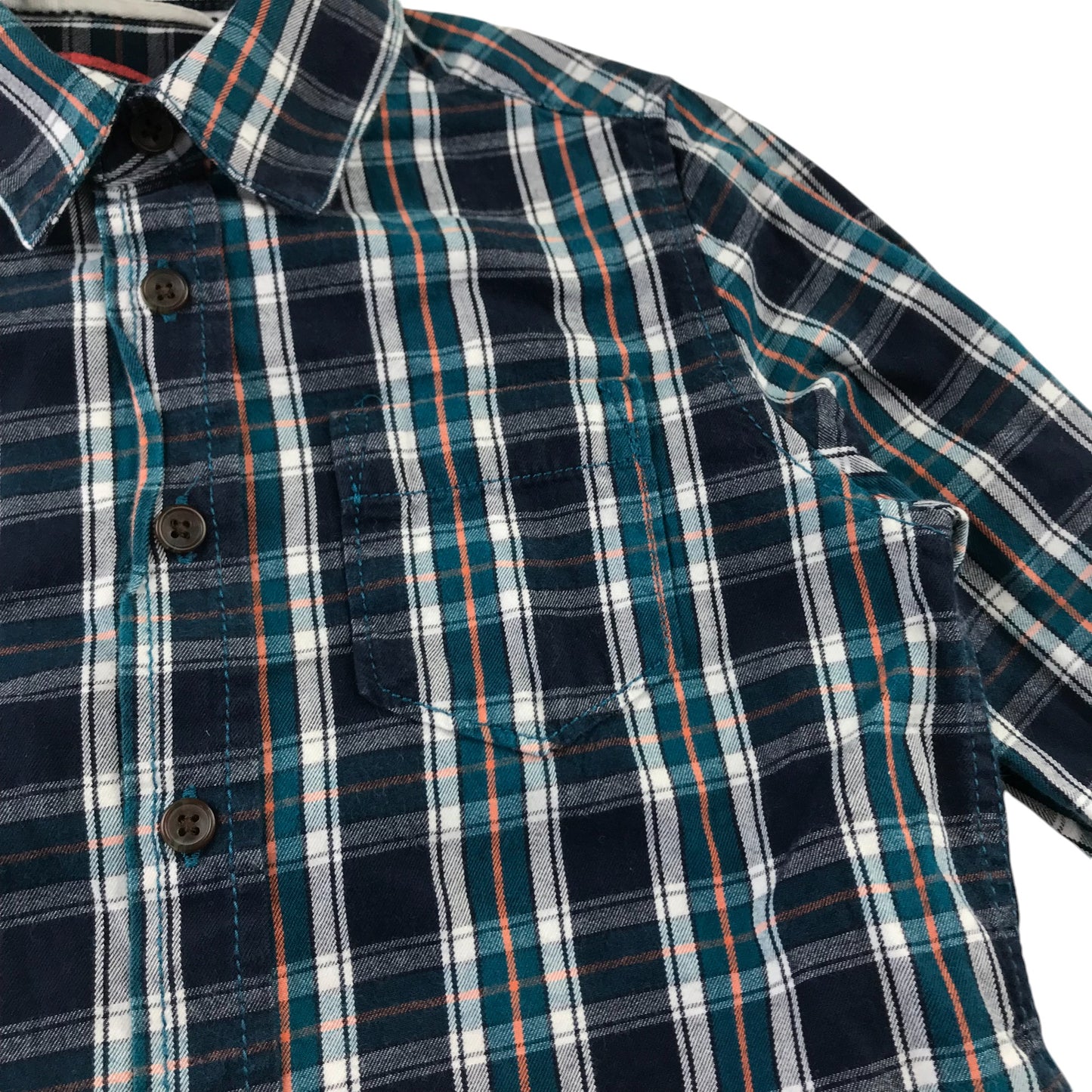 M&S Shirt 5-6 Years Navy and Teal Checked Button-Up Cotton