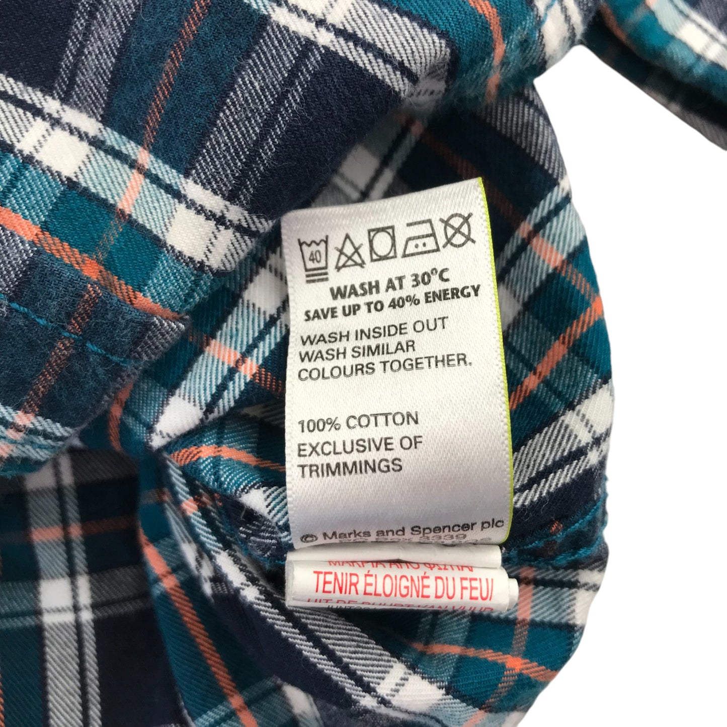 M&S Shirt 5-6 Years Navy and Teal Checked Button-Up Cotton