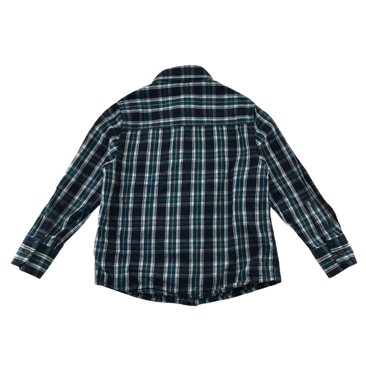 M&S Shirt 5-6 Years Navy and Teal Checked Button-Up Cotton