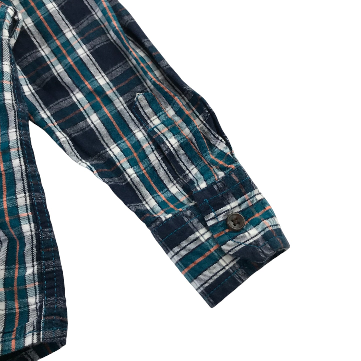 M&S Shirt 5-6 Years Navy and Teal Checked Button-Up Cotton