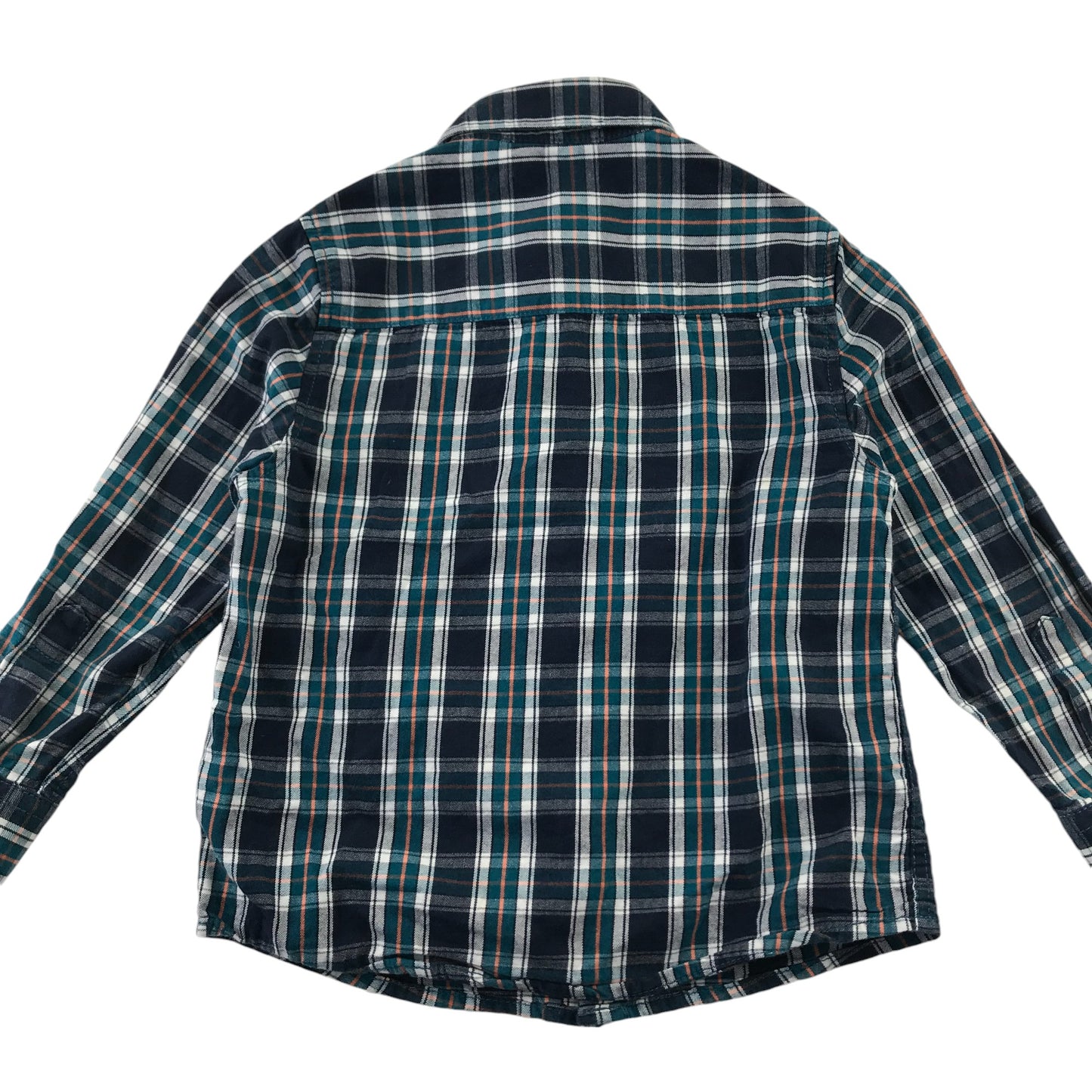 M&S Shirt 5-6 Years Navy and Teal Checked Button-Up Cotton