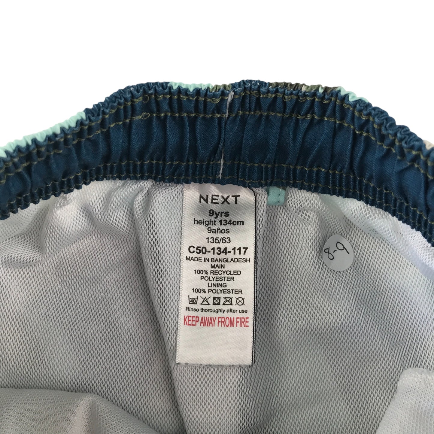 Next swim trunks 8-9 years blue and khaki camo style elasticated waist