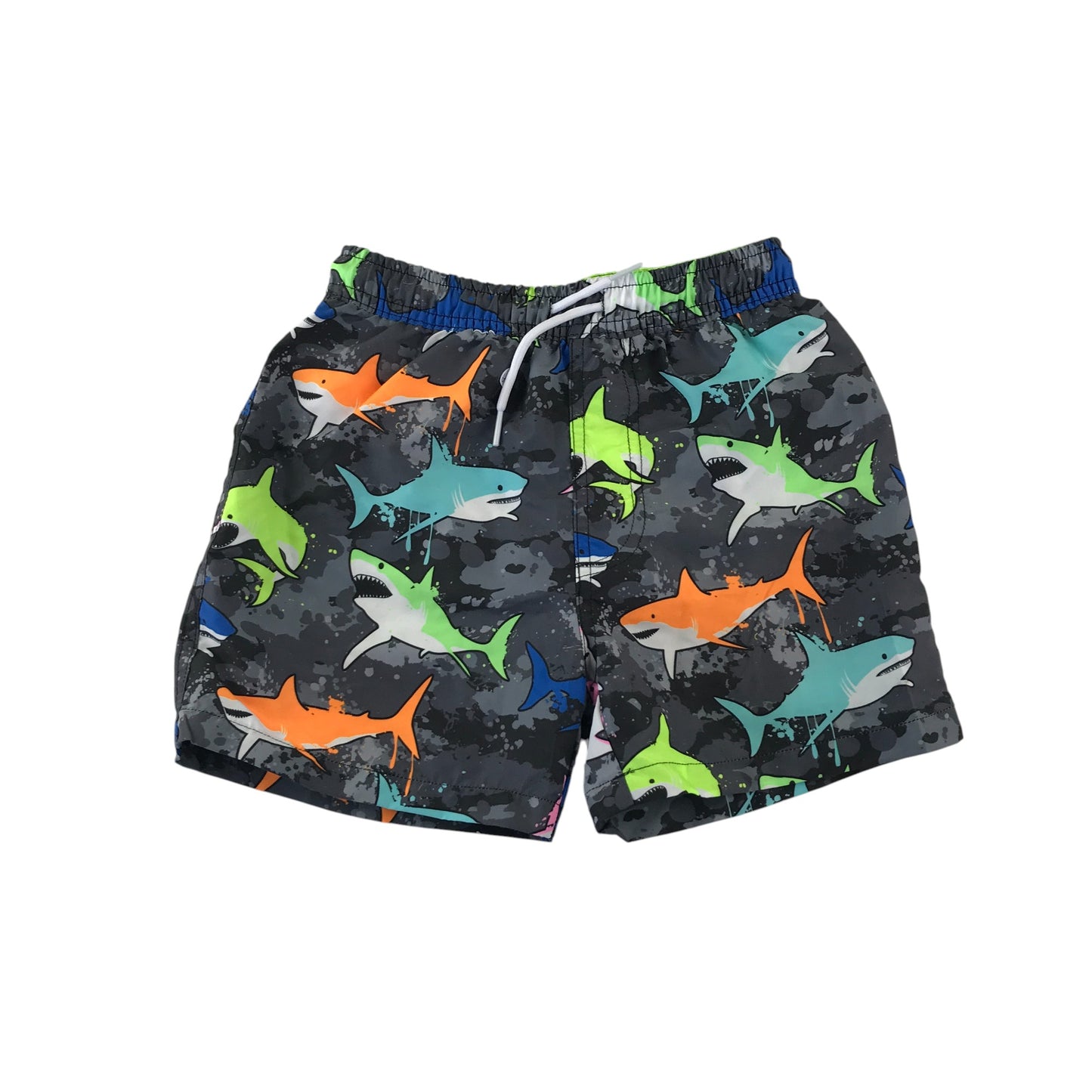 Matalan swim trunks 6-7 years grey colourful shark print graphic design