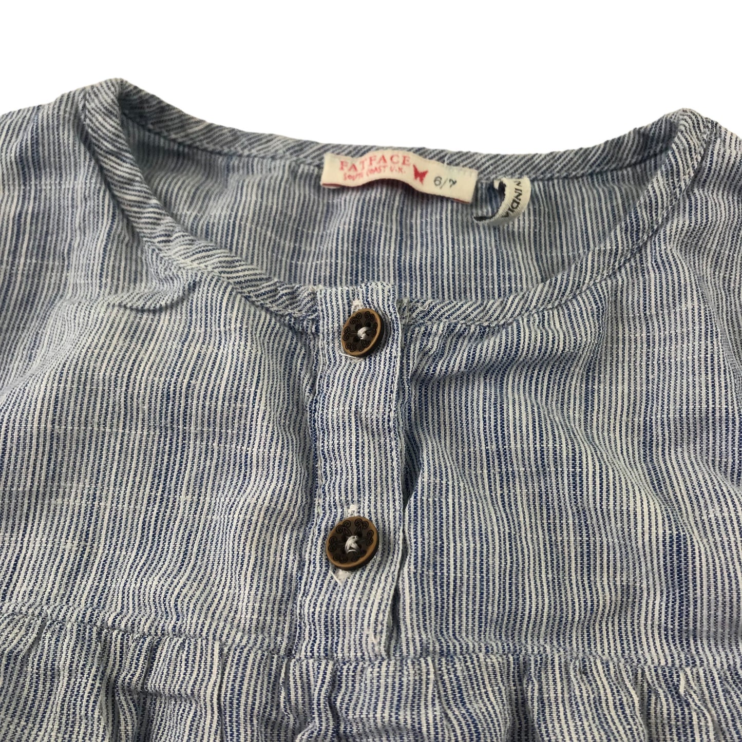 Fatface blouse 6-7 years blue and white stripy long sleeve embroidered cotton