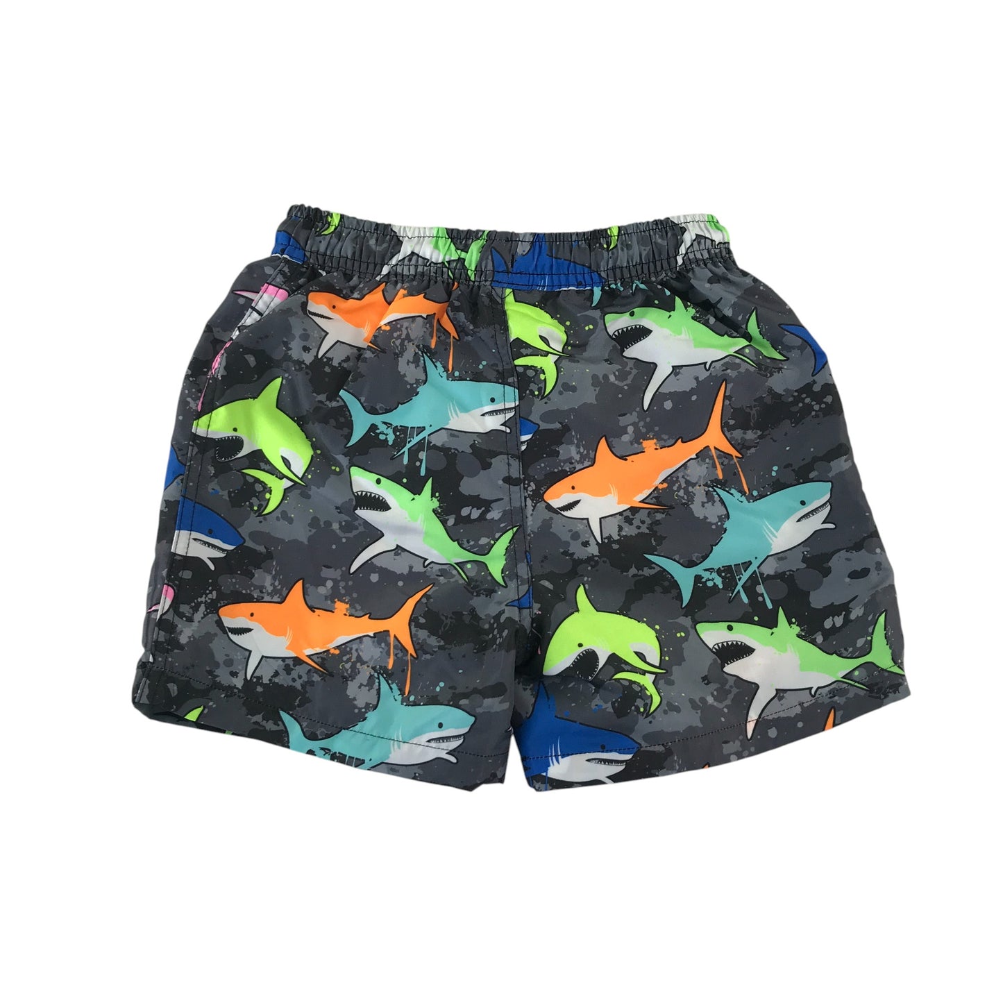 Matalan swim trunks 6-7 years grey colourful shark print graphic design