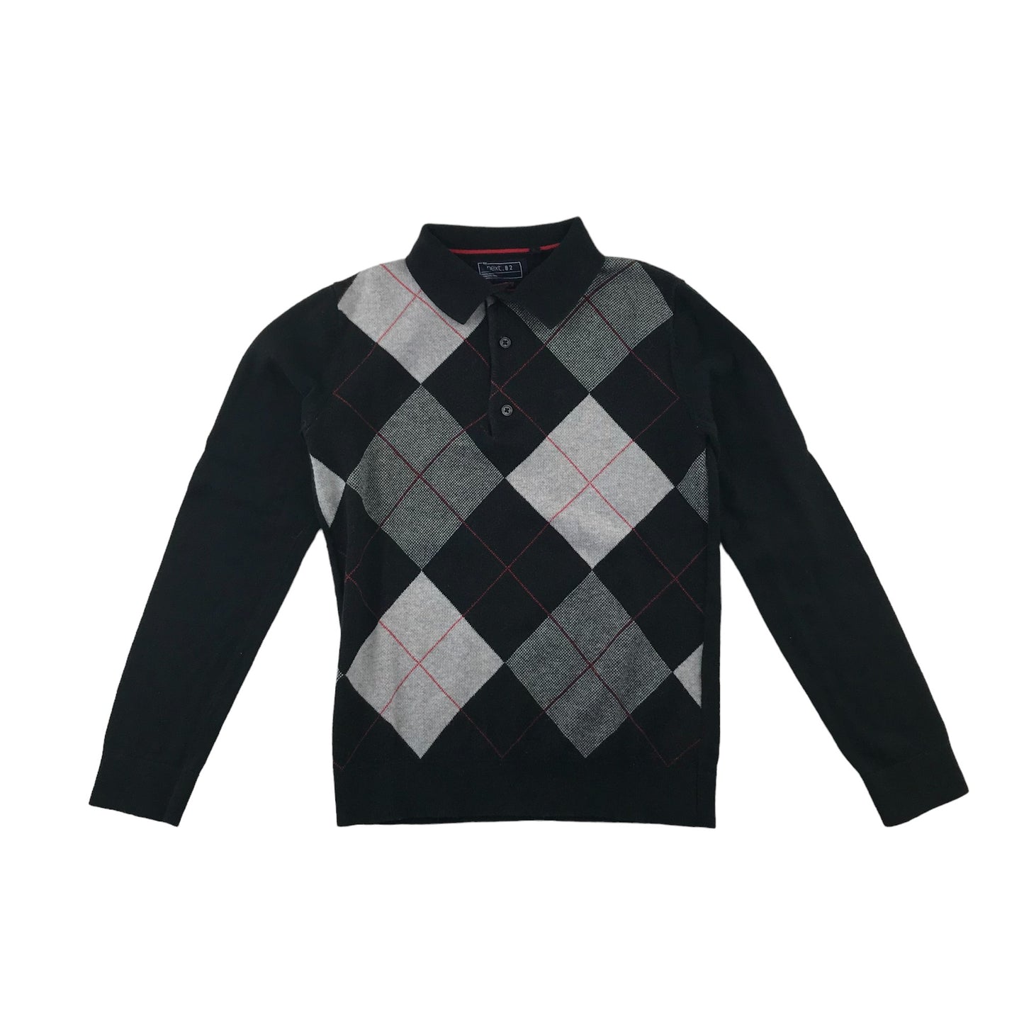 Next polo shirt 10-11 years black and grey check pattern knitted cotton