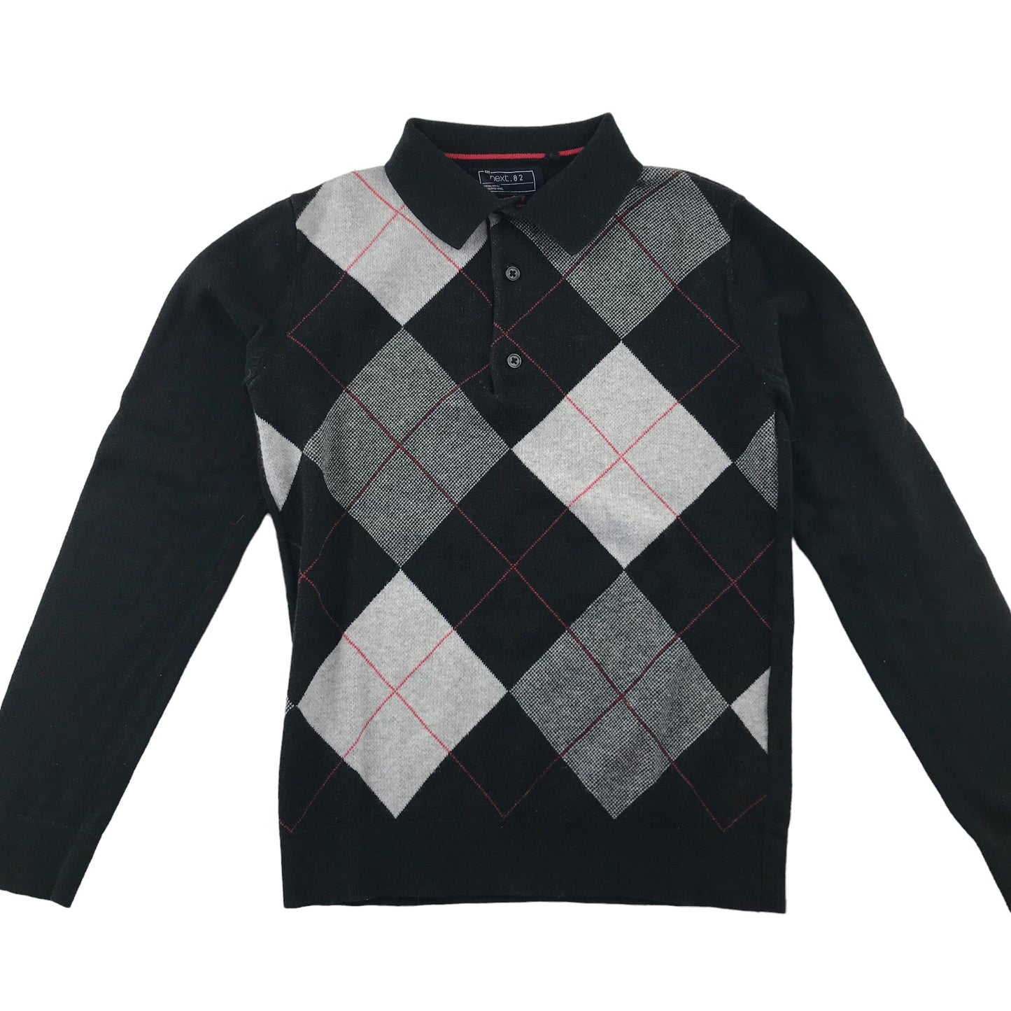 Next polo shirt 10-11 years black and grey check pattern knitted cotton