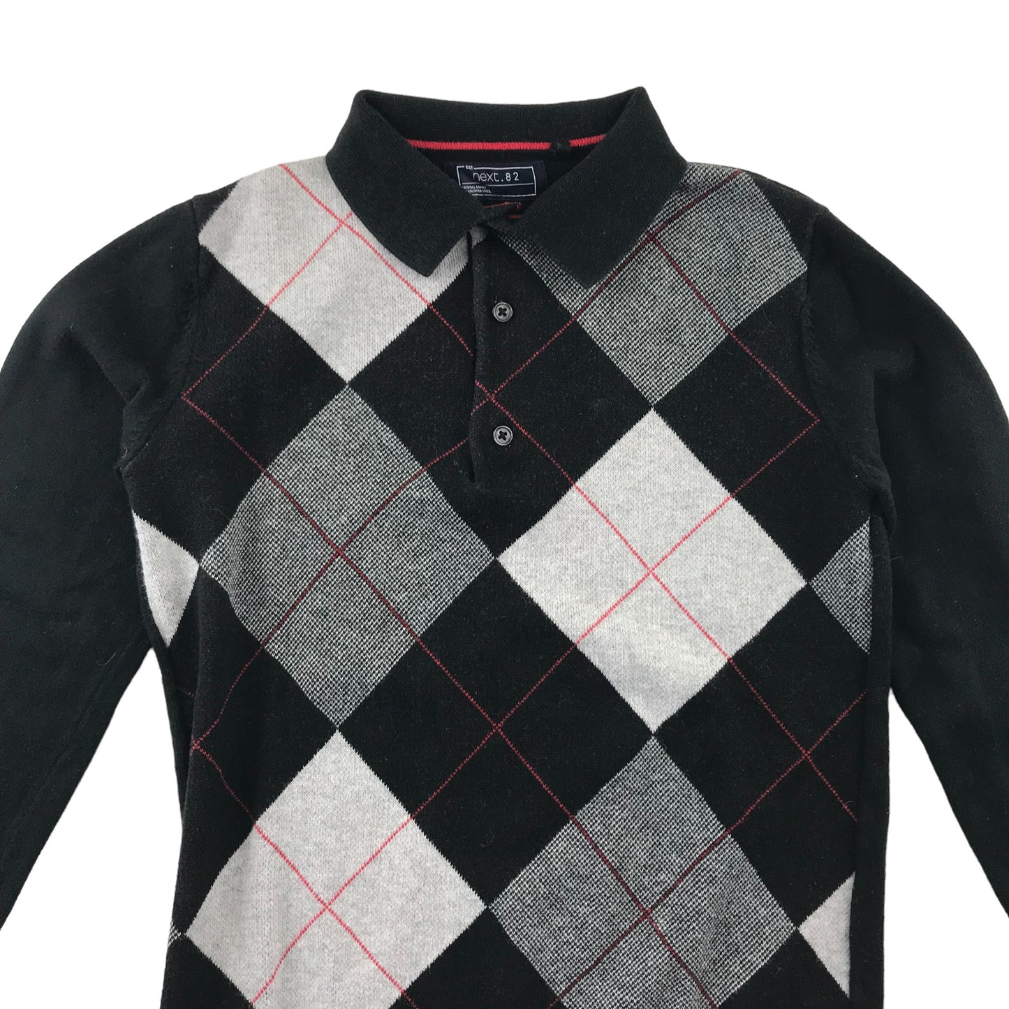 Next polo shirt 10-11 years black and grey check pattern knitted cotton