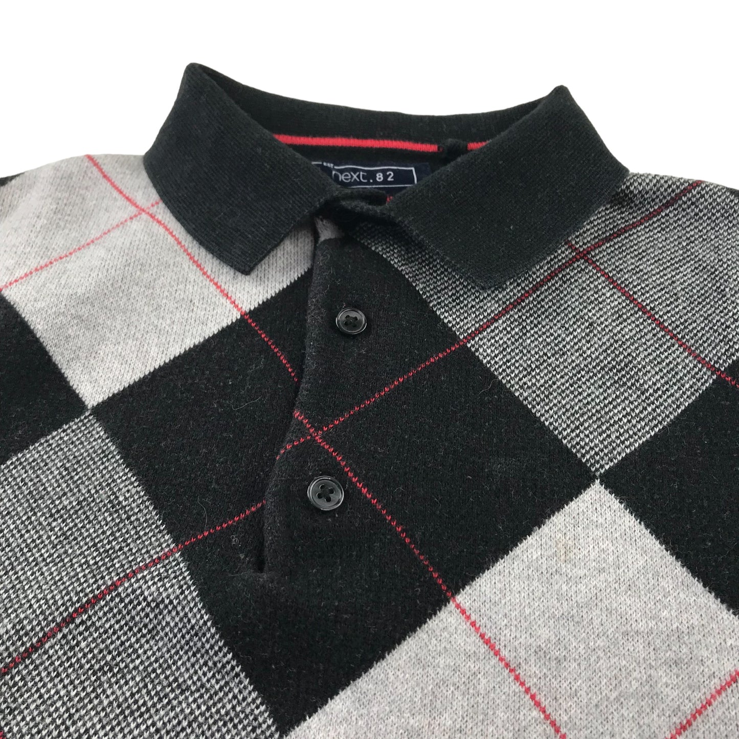 Next polo shirt 10-11 years black and grey check pattern knitted cotton