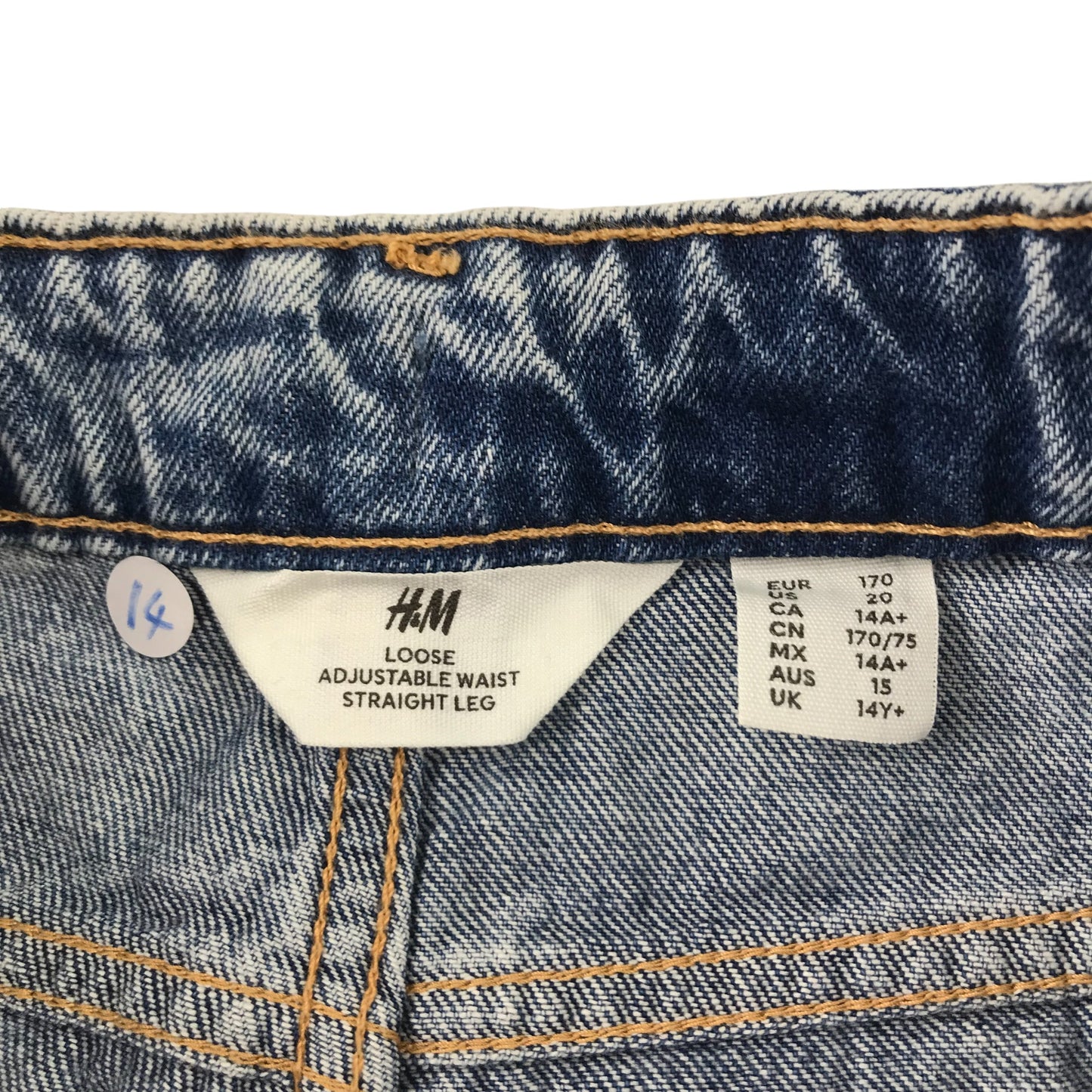 H&M Jeans 14-15 years Blue Denim Loose Adjustable Waist Cotton