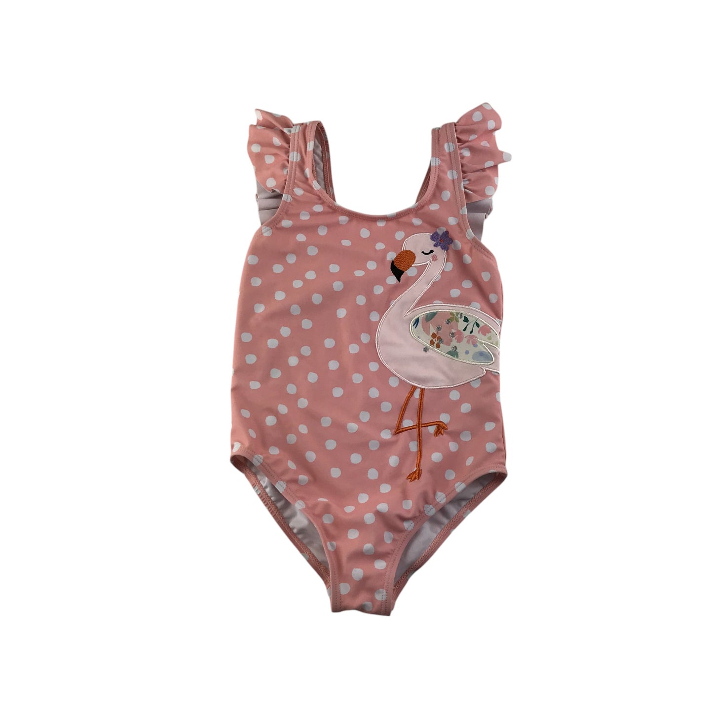 Nutmeg 5-6 years pink polka dot flamingo one-piece cossie