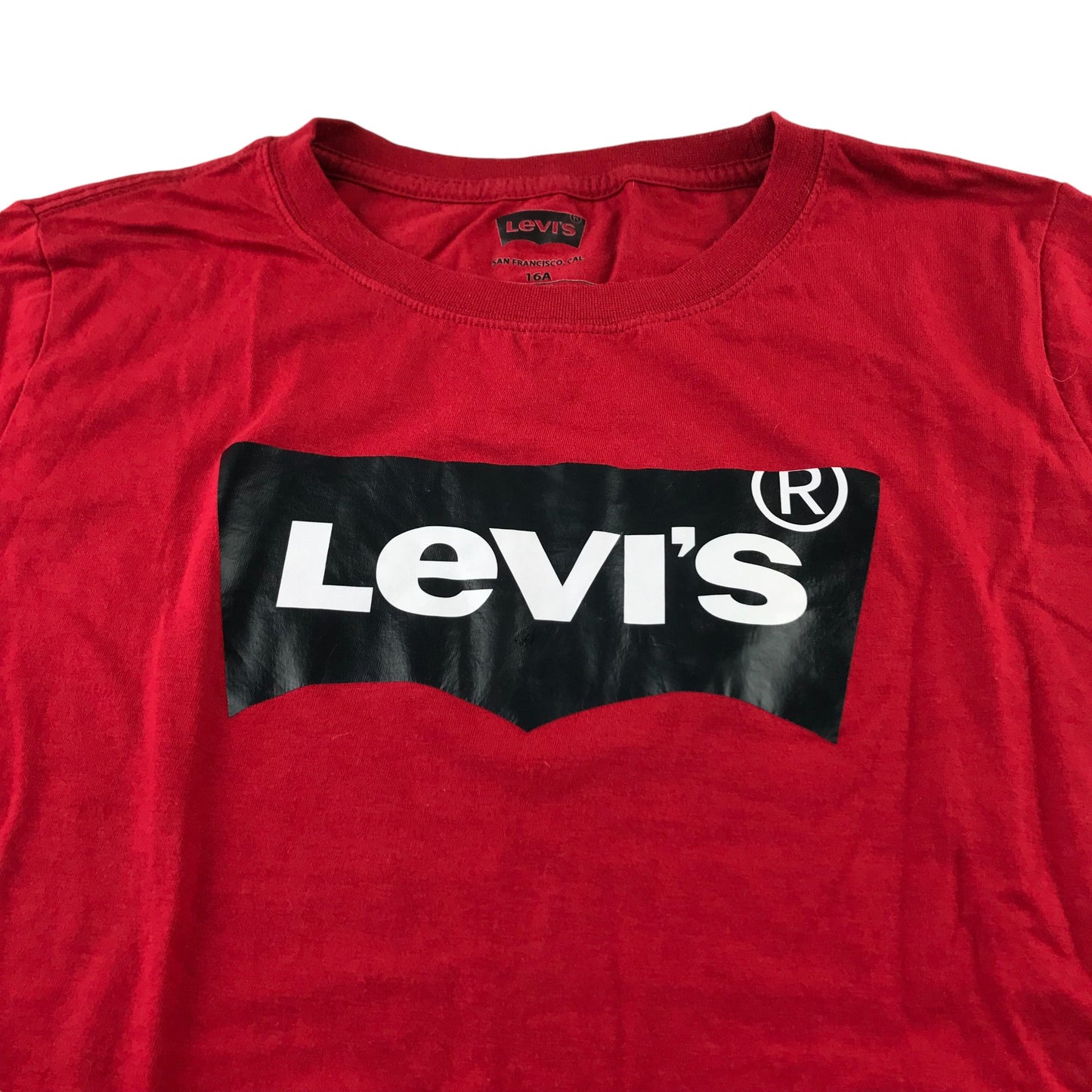 Levi's T-Shirt 15-16 Years Red Short Sleeve Large Logo Cotton