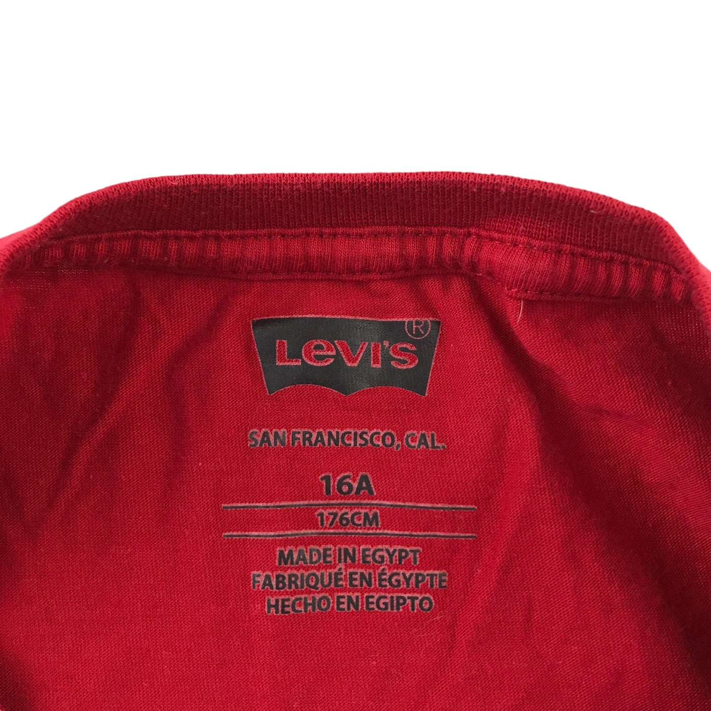 Levi's T-Shirt 15-16 Years Red Short Sleeve Large Logo Cotton