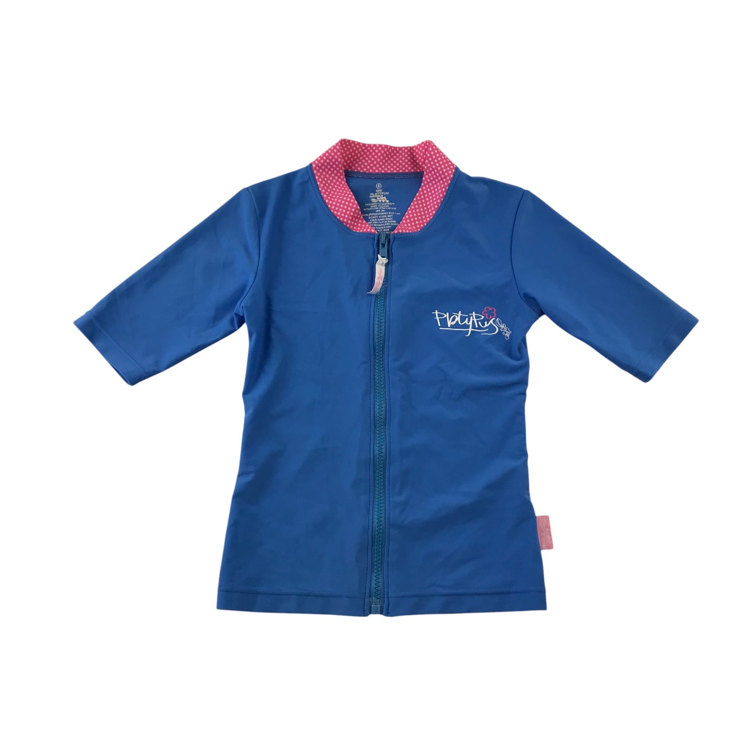 Platypus swim top 5-6 years blue and pink short sleeve