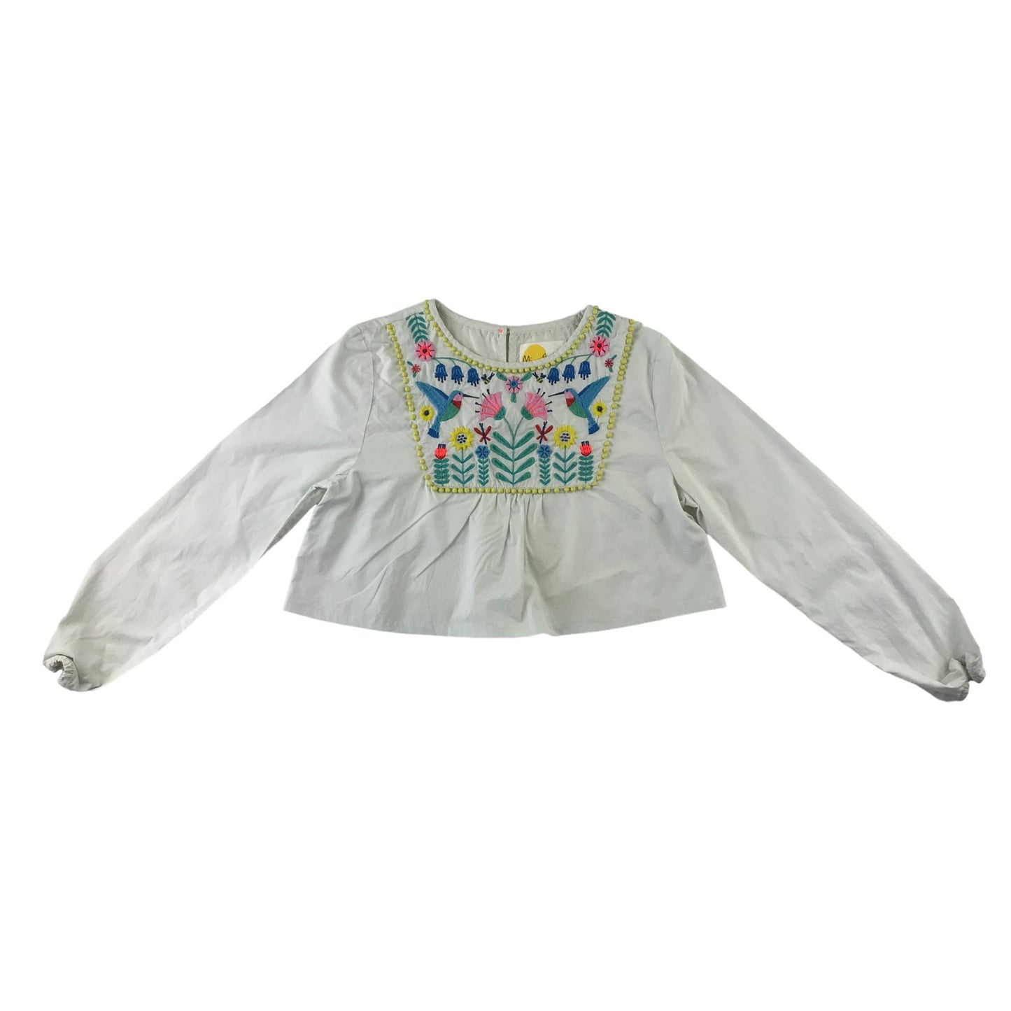 Mended Boden blouse 9-10 years white cropped embroidered cotton