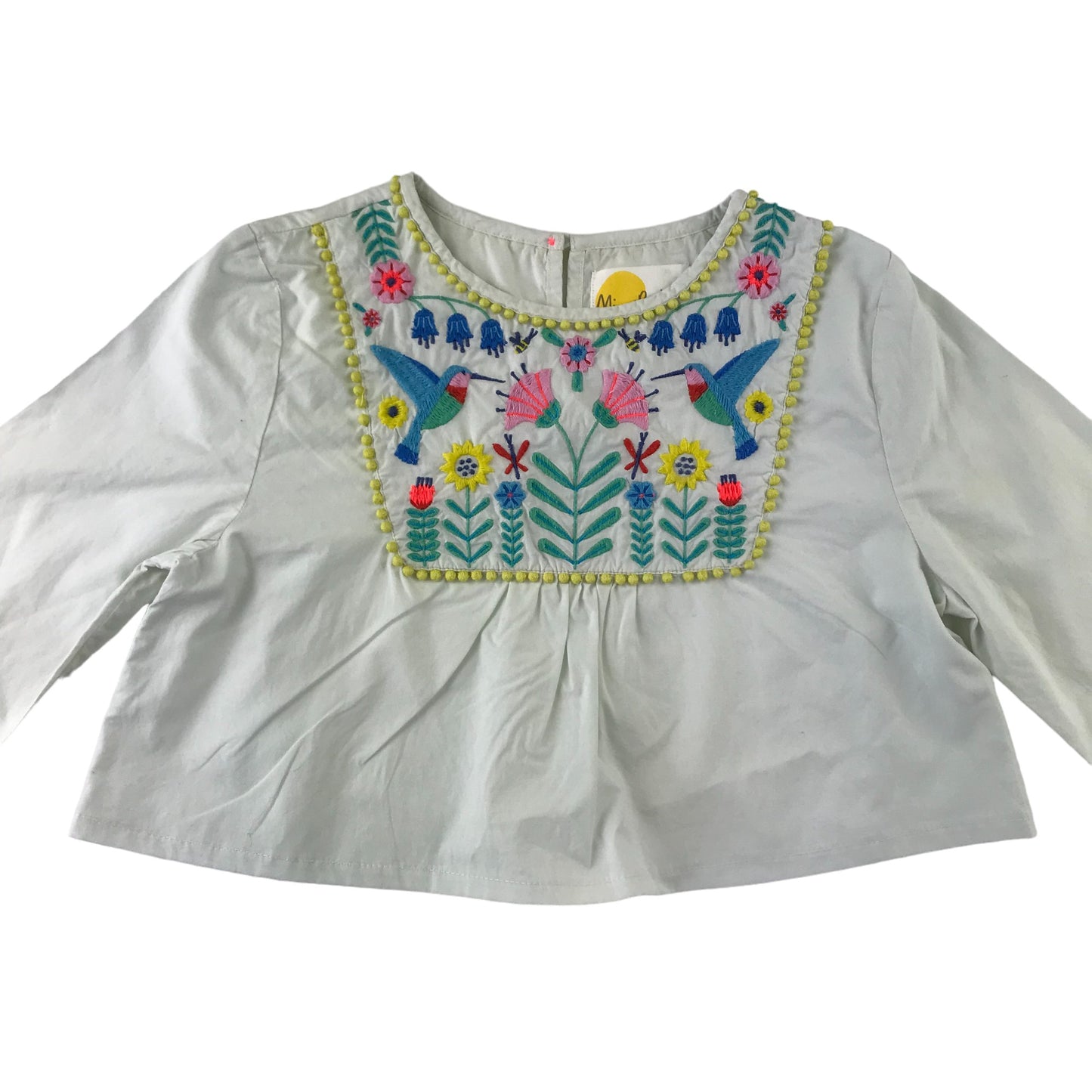 Mended Boden blouse 9-10 years white cropped embroidered cotton