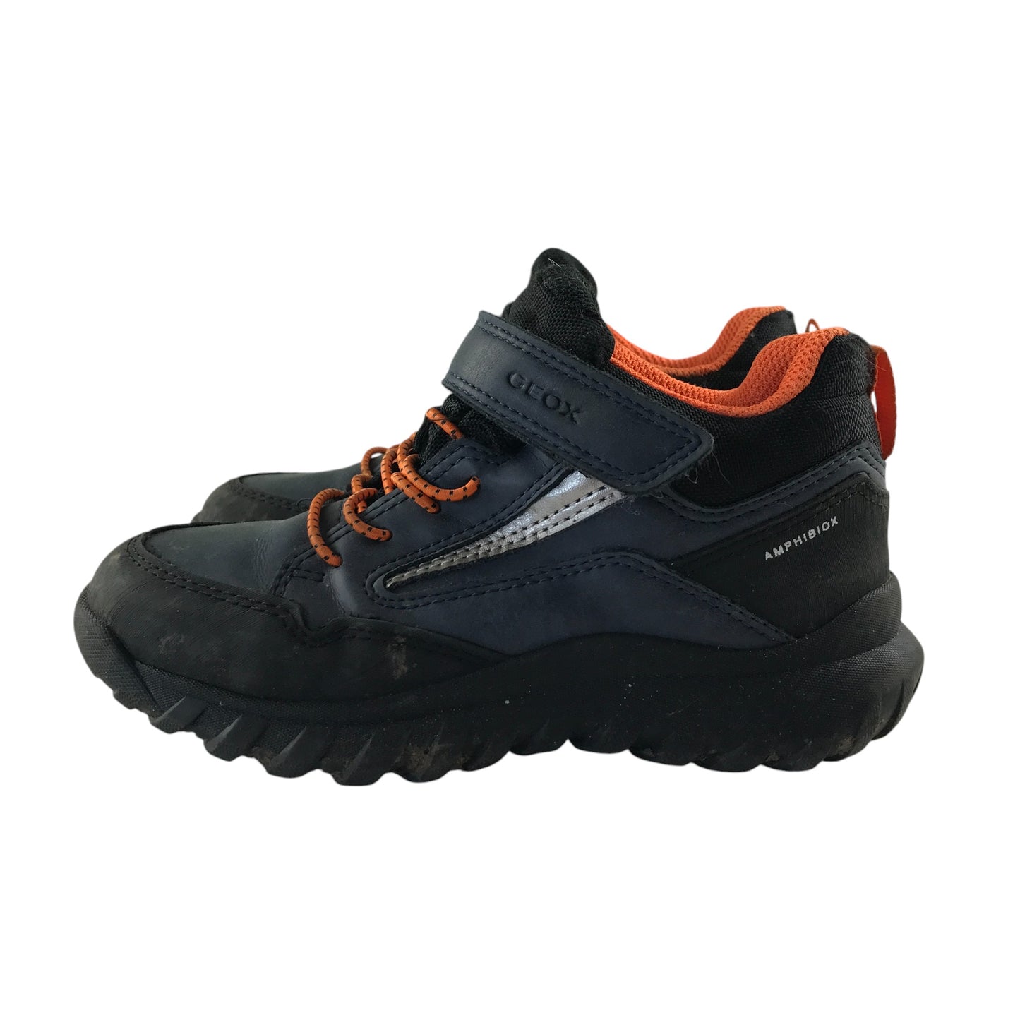 Geox hiking shoe size 11 junior blue and black with orange laces waterproof