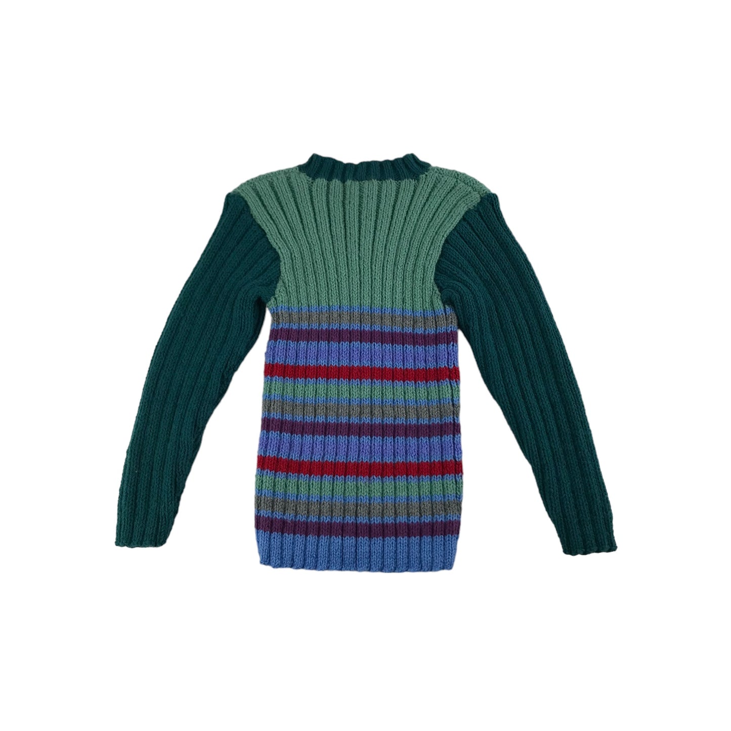 Handmade Jumper Age 5-7 Green Stripy Stretchy Knit with Buttons