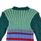 Handmade Jumper Age 5-7 Green Stripy Stretchy Knit with Buttons