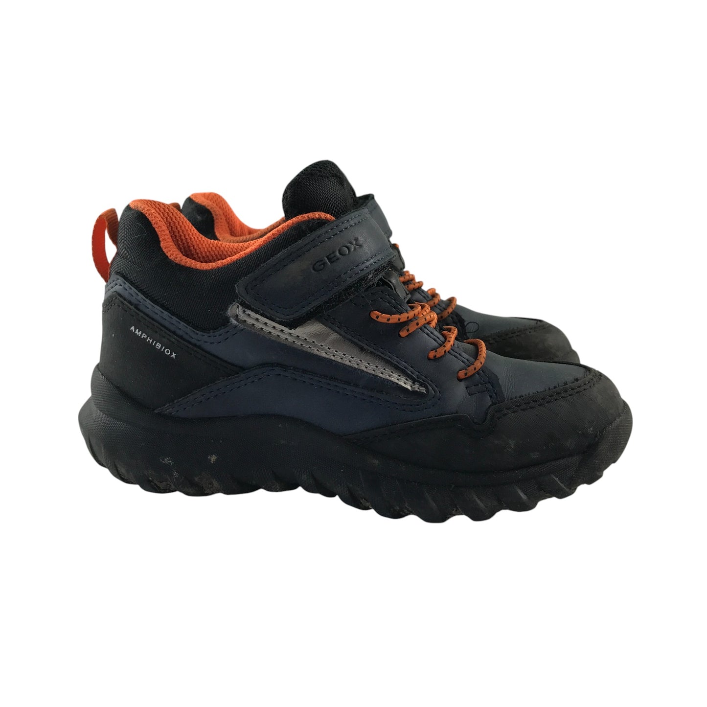 Geox hiking shoe size 11 junior blue and black with orange laces waterproof