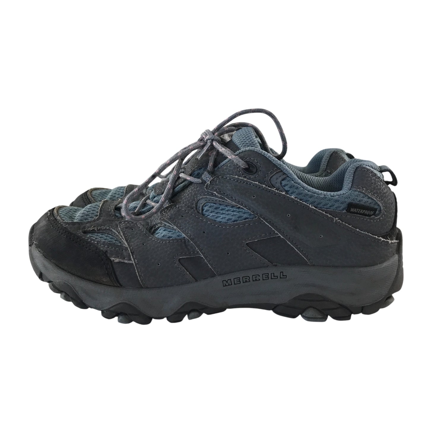 Merrell hiking shoe size 5 grey and light blue mesh waterproof