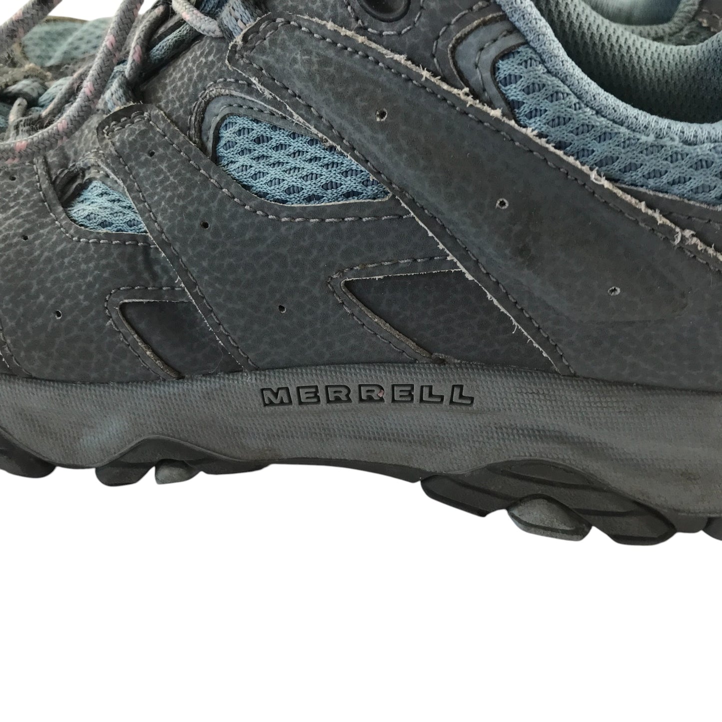 Merrell hiking shoe size 5 grey and light blue mesh waterproof