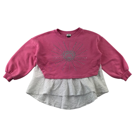 River Island sweater 5-6 years pink baggy arms cropped with white floral underlayer