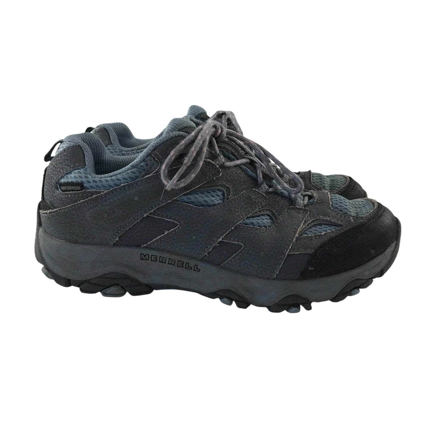 Merrell hiking shoe size 5 grey and light blue mesh waterproof