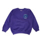 Second-hand Darnley Primary boys purple crewneck jersey sweatshirt, flat lay view with embroidered school badge.