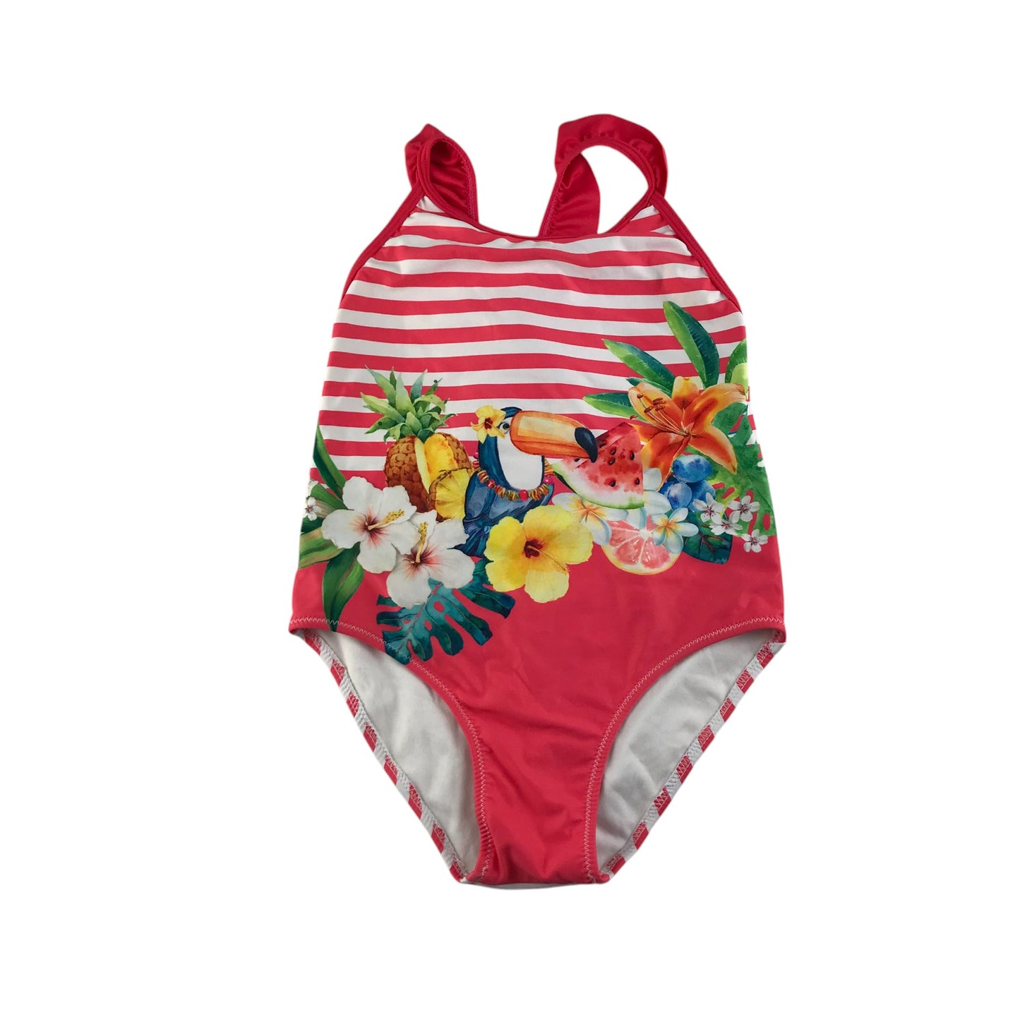 Mayoral swimsuit 6-7 years red and white floral toucan one-piece cossie