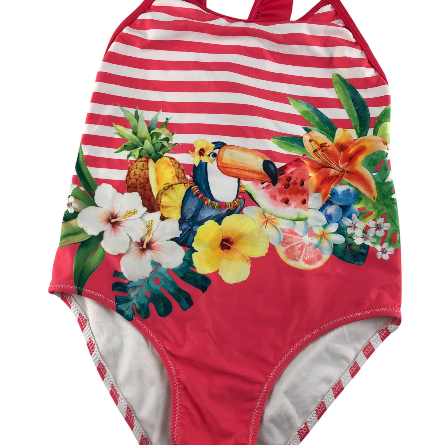 Mayoral swimsuit 6-7 years red and white floral toucan one-piece cossie