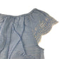 Nutmeg Playsuit Age 5 Light Blue Stripy Embroidered Cotton
